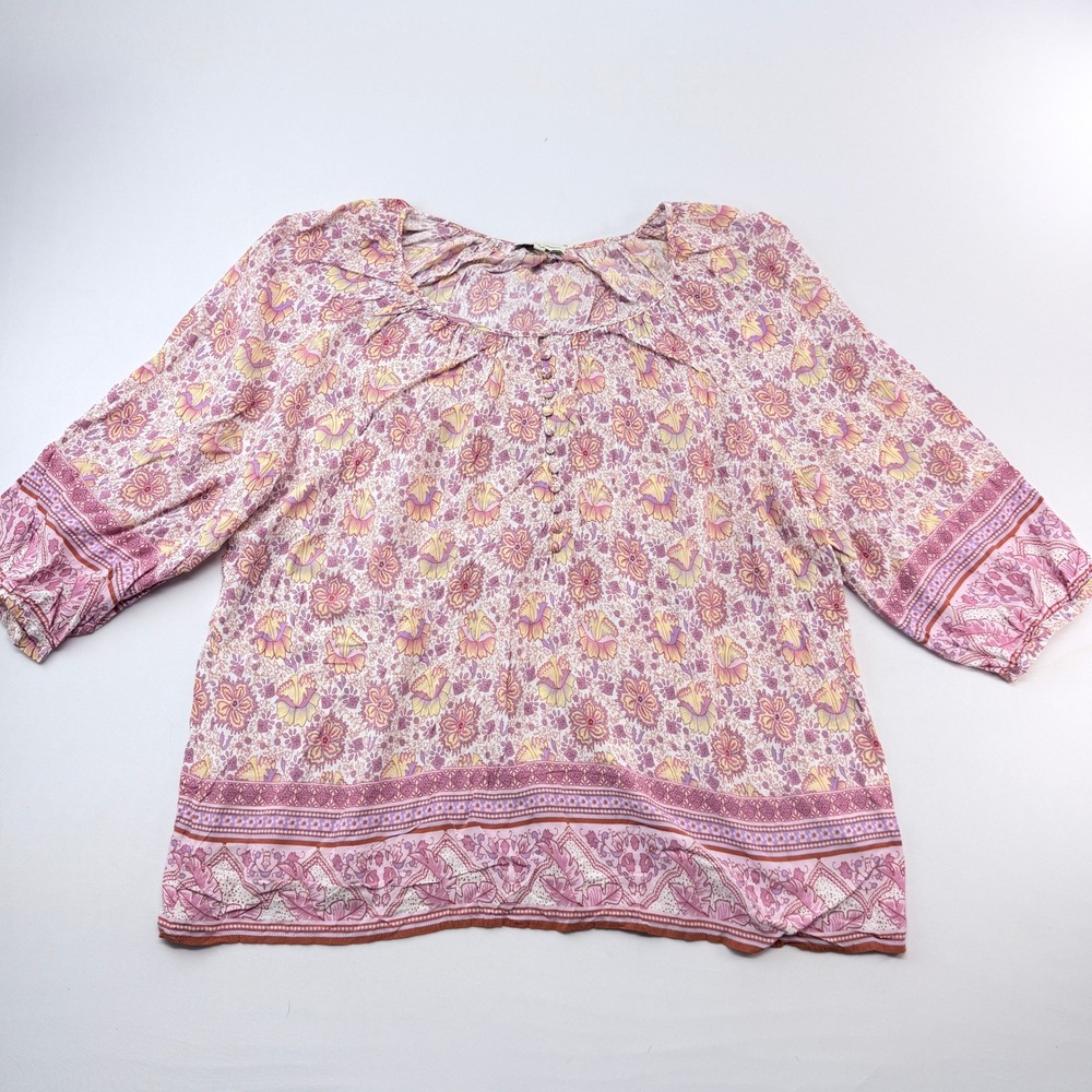 Adrienne Vittadini Pink Floral Paisley Rayon Boho Blouse Plus Size 3X 3/4 Sleeve